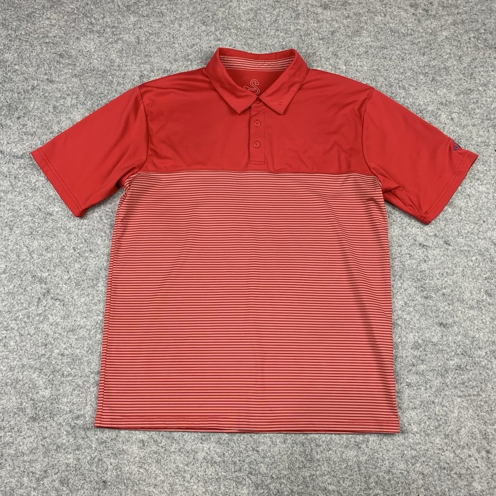Swannies Mens Size Large Red Performance Golf Polo Shirt Polyester Striped
